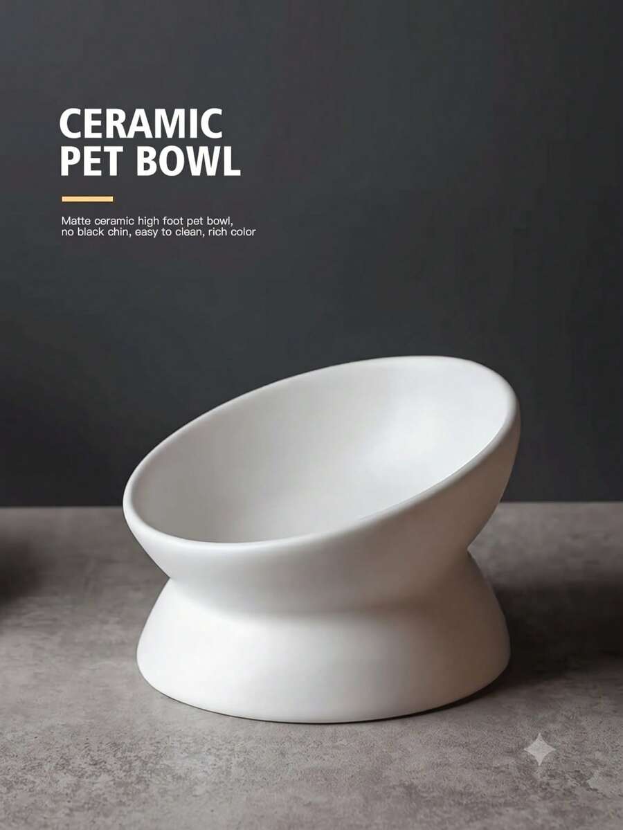 Non-Slip Tilted Ceramic Pet Bowl With Base, Suitable For Cats And Dogs, Reduces Neck Pressure, Improves Digestion, Cute Anti-Tip Ceramic Cat Food/Water Bowl, Suitable For Indoor Cats - A - View 1