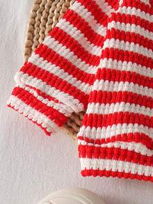 2pcs Baby Girl Casual Cute Collar Knit Top & Embroidered Denim Jeans Set, Thin Spring/Autumn - Red - View 6
