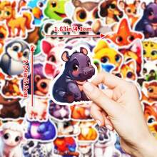 TOOUEE 50Pcs Cute Big Eye Forest Animal Paper Stickers, Smiling Tiger, Panda, Koala, Owl & Bunny Stickers, Assorted Wildlife Decals For Journal, Water Bottle, Laptop & Scrapbook DIY Decor - Multicolor - View 2
