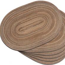 6pcs Simple Gradient Milky Coffee Color Oval Polyester Placemat, Heat Resistant Non Slip Table Mat, Washable Reusable Dining Table Decor For Kitchen Dinner Party Home Decor - Brown - View 1