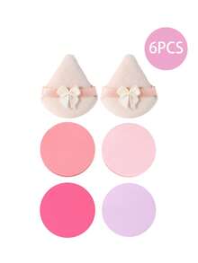 6-Piece Flour Foam Puff Set, Soft Velvet, Decorated With Bows, Cosmetic Puffs For Facial Makeup And Beauty Tools, In Y2 Style, With Delicate Bows, Suitable For Both Wet And Dry Use For Daily Makeup, Ideal As A Holiday Gift. - Multicolor - View 12