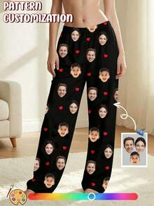 Custom Photo Women's Pajamas, Personalized Face Portrait Pajamas, Wife Anniversary Gift - Black - View 2