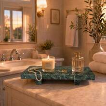 Luxury Marble Tray, Used For Jewelry, Cosmetics, Scented Candles, Watches, Lipsticks And Fragrance Storage, Decorative Storage Tray For Bathroom, Entryway And Vanity - Green - View 3