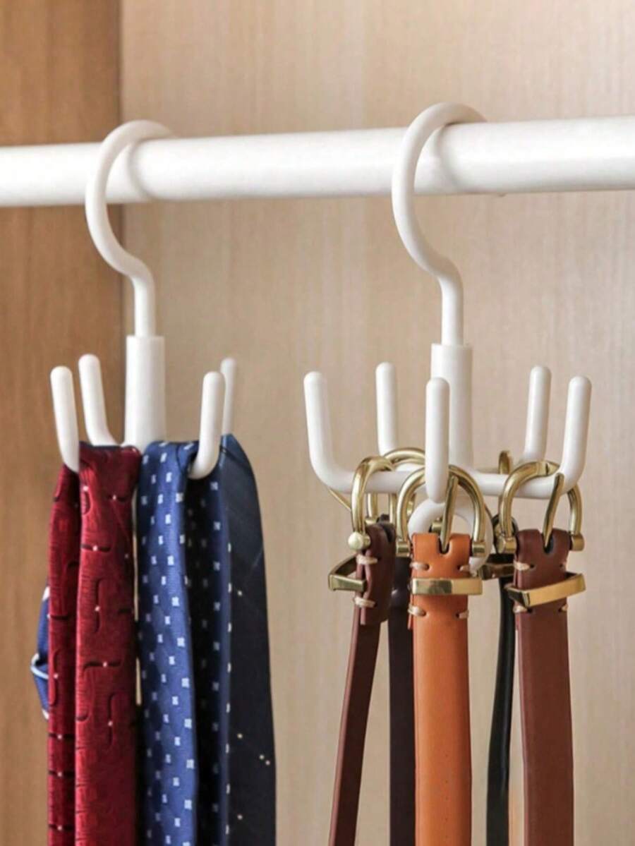 5/3/1pcs No-Drill Wardrobe Hooks, Can Store Belts, Scarves; Rotating Four-Prong Hook, Multi-Function Home Coat Rack, Multi-Function Rotating Clothes Hook; Can Place Clothes, Bags, Belts, Scarves, Ties Storage Rack; Also Can Be Used As Nail Rack, Key Rack, Floating Shelf, Storage Rack, Christmas Decoration; Hook, Door Hanger, Bedroom Suitable, Hanging Rack, Wall Mount, Wall Hook, Key Rack, Wall Mounted Key Rack, Key Hook - White - View 1
