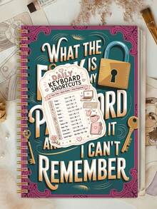 1pc Teal Pink Spiral Password Book 8.15x5.7in With Keyboard Shortcut Sticker, Halloween Notebook Office Decor And Accessories Nurse Essentials Bible Study Materials, For Logins & Password Hints - A - View 7