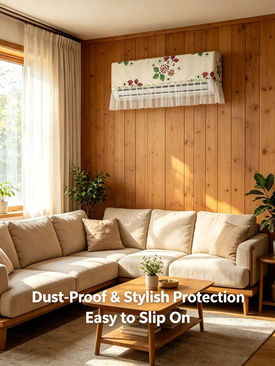 1 buah Penutup Debu AC Motif Botani Vintage dengan Rumbai Tulle Transparan, Pelindung AC Gantung Dinding Dekoratif untuk Kamar Tidur dan Ruang Tamu, Gaya Acak - MultiWarna - View 1