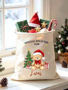 Christmas Custom Name Drawstring Gift Bag, Festive Santa Teddy Bear Print Sack, Large Capacity Reusable Gift Storage Pouch, Thoughtful X‑Mas Gift Idea For Loved Ones - Multi-color 1 - View 3