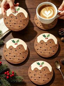 8/4/1pc Cute Christmas Wooden Coasters,Suitable For Christmas Table Decor,Furniture Coasters,Beverage Coasters,Wine Coasters,Christmas Gifts,Christmas Decorations,Christmas & Holiday Decor,Kitchen Heat-Resistant Coasters,Christmas Housewarming Gift - Multicolor - View 6