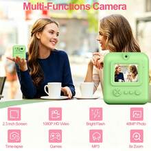 Children's Instant Print Camera 48MP 1080P 2.4-Inch Screen 3/5/10s Timer 8x Zoom 1300mAh Large Capacity Battery Built-In Flash Portable Easy To Use Compact Convenient Includes Data Cable 4 Games Music Player Perfect Birthday/Christmas Gift - Multicolor - View 6