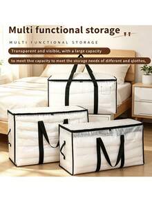 1pc Large Capacity Storage Bag, Transparent Zipper Storage Bag, Portable Waterproof & Moisture-Proof Fabric Storage Box, Bedding Storage Bag - Foldable Organic Storage Bag For Clothes, Bedding, Quilts, Toys, Pillows - Black - View 2