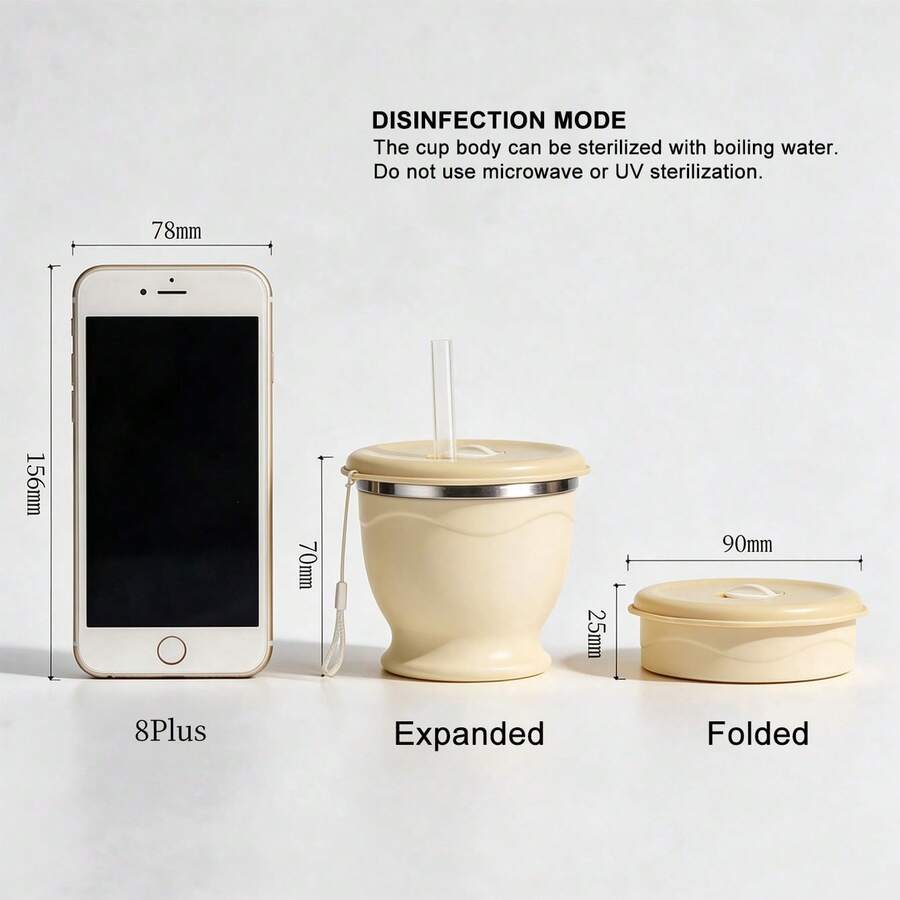 Portable Foldable Silicone Straw Cup With Lanyard, Compact Travel Water Cup With Built-In Straw, Space-Saving Design For Outdoor Use