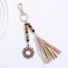 European American Fashion/New Retro Handmade Beaded/Microfiber Tassel Wood Carving/Rainbow Sun Owl Butterfly Mushroom Keychain - Multicolor - View 12