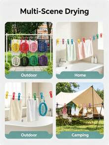 1pc 1.8m Portable Clothesline With 12 Clips, Lightweight & Foldable, Suitable For Travel, Indoor Drying, Outdoor Camping, Laundry Room Use. This Space-Saving Clothesline Comes With Strong Clips And Compact Folding Design, Ideal For Apartment, Dormitory, Balcony Drying. The Clothesline Features Adjustable Support - Multicolor - View 3