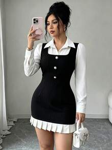 Romantic And Sweet Black And White Dating Dress With Ruffled Hem, Layered Garment In Spring, Summer And Autumn. - Black - View 2