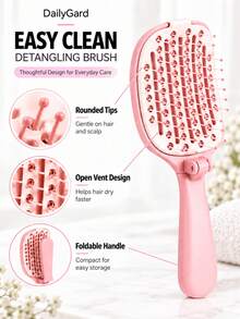 Foldable Self-Cleaning Hair Brush Set → Easy-Clean Detangling Styling Brush → Fine Mist Spray Bottle → Rounded Pins → Straight Wavy Curly Thick Hair - Portable Folding Comb - View 4