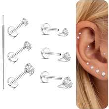 AVYRING 7PCS Stainless Steel Threadless Flat Back Earrings Hypoallergenic Nose Studs 20G/18G/16G Labret Lip Studs Push In Helix Tragus Medusa Piercing Jewelry - Multicolor - View 10