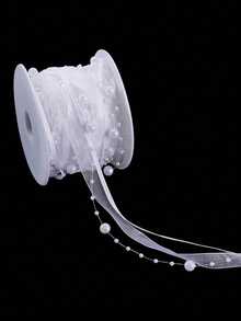 1 Roll 5 Yards Faux Pearl Beaded Chiffon & Organza Lace Trim, Suitable For Wedding Flowers, Christmas Tree Decoration, Sewing Crafts And Gift Wrapping - Multiple Styles - View 2