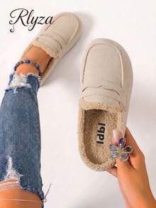 Beach Soft Faux Fur Home Leisure Warm Slip-On Shoes - Beige - View 1