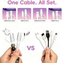 4-In-1 Beaded Charging Cable, Fast Charging Data Cable, Acrylic Beaded Charging Cable, Supports Fast Charging For Mobile Phones, Compatible With Type-C And Apple Lightning All-Interface Devices, 1m (3.3ft) Long, Designed For Girls, Fast Charging Cable, Holiday Gift, New Year Gift Choice - Mint Green - View 4