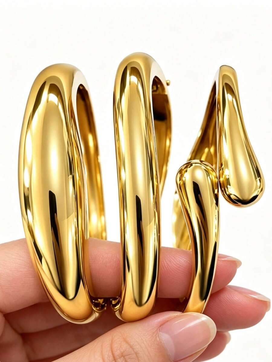 Xiacheng Bộ 1/2/3 vòng tay vàng cho nữ, vòng tay dày xếp chồng, phụ kiện vòng tay cuff tạo điểm nhấn, quà tặng trang sức cho mùa thu - Vàng - Xem 1