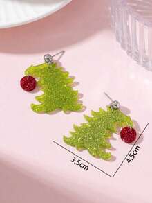 1 Pair Christmas Holly Berry Christmas Tree Pattern Women's Fashion Jewelry Earrings, Perfect Gift For Holiday Party - Christmas Tree - View 4