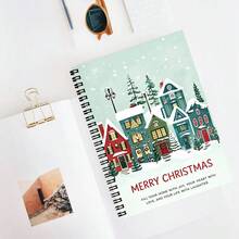"Snowy Town" Christmas Theme Spiral Bound Notebook - Winter Snow Scene, Colorful Houses And Pine Tree Pattern, A5 Size Coil Notebook, Festive Christmas Stationery Gift - Lined Book - View 1