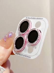 1 PACK, Glitter Pink Diamond Camera Lens Protector With Metal Ring, Ultra-HD Lossless Image Quality, Multi-Layer Design To Protect Lens, Premium Adhesive Resistant To Peeling, Compatible With IPhone Ultra/18 Pro/18 Pro Max/18/17 Pro Max/17 Pro/17 Air/17/16 Pro Max/16 Pro/16 Plus/16/15 Pro Max/15 Pro/15 Plus/15/14/13/12 And Other Models - Pink - View 3