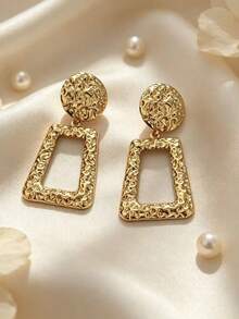 1 Pair Fashionable Creative Niche Design Hammered Texture Geometric Earrings Suitable For Women's Daily Wear - Gold - View 6