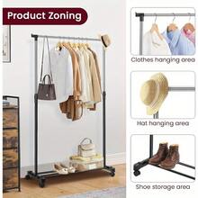 1pc Simple Home Single/Double Rod Clothes Rack, Multifunctional Floor Standing Coat Rack With Wheels For Hanging And Displaying Clothes, Portable Storage Rack, Room Decor, Home Decor, Autumn Decor, Bedroom Decor - Multicolor - View 5