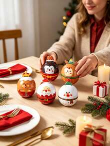 1pc New Mini Round Christmas Tin Ball Box, Cute Snowman & Reindeer Hanging Decor, Small Candy & Snack Storage Tin, Christmas Tree Decoration, Holiday Party Gift Box - Multicolor - View 2