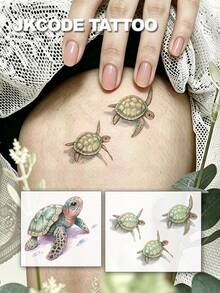 JKCODE TATTOO 2 Pcs Realistic 3D Sea Turtle Temporary Tattoos, Stylish Hand Tattoo Stickers, Cute Tattoo, Waterproof Tattoo For Women, Simple, Colored Print Tattoo Sticker, Washable Stickers For Party Tattoo Sticker, Last 3-5 Days - Multicolor - View 2