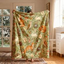 Vintage Forest Animal Printed Flannel Blanket, Soft Cozy Throw Blanket, Autumn Home Decor - Multicolor - View 2