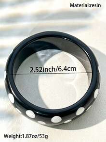 1PC French Vintage Polka Dot Resin Bracelet, Black & White Contrast Exaggerated Wide Cuff, Unique Versatile Hand Accessory - Black - View 2