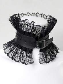 1pc Gothic Black Lace Choker Necklace With Buckle, Victorian Vintage Ruffle Neck Decoration Adjustable, Witch Vampire Halloween Cosplay Costume Party Accessory - Neck Decoration - View 9