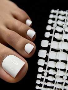 240pcs White Full Cover Press-On Toenails, 12 Sizes, Toenail Extension Design - White - View 2