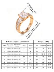 Gift Box Style Luxury Emerald Cut Ring, Rectangular Zirconia With Four-Prong Setting, Sparkling Fashion Jewelry, Suitable For Women's Wedding Or Engagement Gift - Gold - View 6