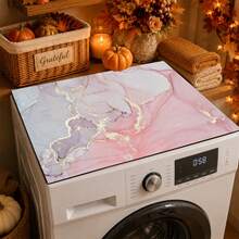 Pink Purple Gold Ink Marble Pattern Washing Machine Cover Mat Anti-Slip Waterproof Dustproof Washer Dryer Countertop Protector Pad Laundry Room Decor Mat - Baby Pink - View 3