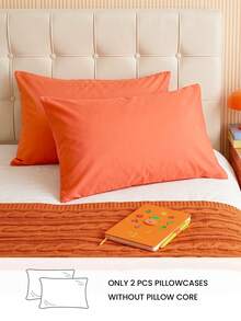 HONEY MOON 2pcs Ultra Soft Solid Color Pillowcases, Soft & Breathable, Envelope Closure, Wrinkle-Resistant, No Filling - Suitable For T/F/Q/K Size Home And Dorm, Orange - Emma Orange - View 2