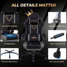 Fabric Gaming Chair With Footrest, Ergonomic Computer Desk Chair With Pocket Spring Cushion Home Office High Back Lumbar Support Heavy Duty Wide - Grey - View 6