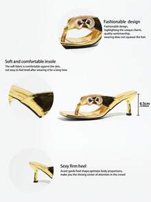Women's Summer New Toe-Post High Heel Sandals, Slip-On Flip Flops, Versatile Low Heel Flip Flops, Suitable For Party Evening Wear, Premium Gold Women's Shoes - Gold - View 8