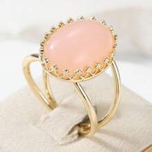 Elegant Smooth Oval Pink Ring, Synthetic Resin Gold Women's Ring - Gold - View 10