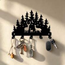 1pc Forest Deer Iron Art Key Hook Wall Decor Hanging Rack Entryway Key Storage Hook Animal Silhouette Wall Mount - Black - View 4