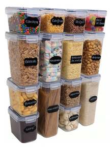 Juego de 30/42 piezas de recipientes herméticos para almacenar alimentos con tapas y etiquetas, botes transparentes para organizar la despensa, frascos de cocina apilables para pasta, cereales, harina, café y aperitivos - Ver 7