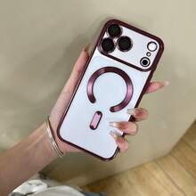 Magnetic Transparent Phone Case, Compatible With IPhone 18 Pro Max 18 Pro, With Camera Lens Protection, Electroplated Frame, Thin Soft TPU Protective Shell, Suitable For 17 Pro Max 16 Pro Max 15 14 Plus 13 12 11 XS Max XR 7 8 Plus SE 2022 - Cherry Red - View 9