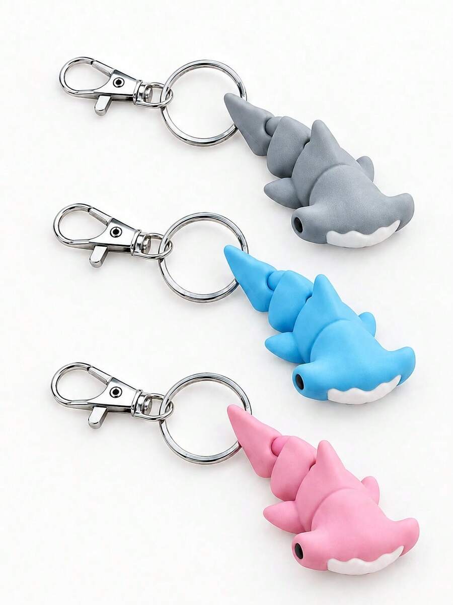 Cute Shark Keychain Bag Charm, 3D Shark Shaped Pendant, Creative Personalized Key Chain, Suitable For Women's Bags, Backpacks, Keys, Multiple Colors Available - Multicolor - View 1