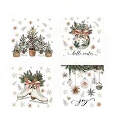 20pcs Christmas Cocktail Party Napkins, 4 Styles, Each Style Printed With Holiday Letters, Christmas Trees, Christmas Balls, Skates, Stars And So On. Colorful Christmas Design Patterns, Suitable For Christmas, Various Occasions And Special Events. - View 7