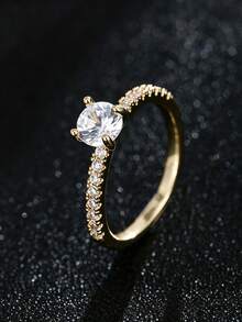 1pc Minimalist Versatile High-End Ring, Niche Design Elegant Elegant Inlaid With Artificial Zirconia, Unisex Suitable For Daily Wear - Gold - View 4