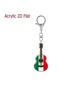 2d Flat, Mexican National Flag Classic Guitar And Bass Patterned Acrylic Pendant,Archie Mariachi Pride Keychain, For Music Instrument Enthusiasts - Multicolor - View 12