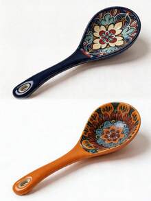 1/2pcs Bohemian Style Large Long Handle Ceramic Soup Spoon, Rice Spoon, Noodle Spoon, Dessert Spoon, Underglaze Color, Large Capacity, Easy To Clean, Durable, Suitable For Home Daily Use, Restaurant - View 16