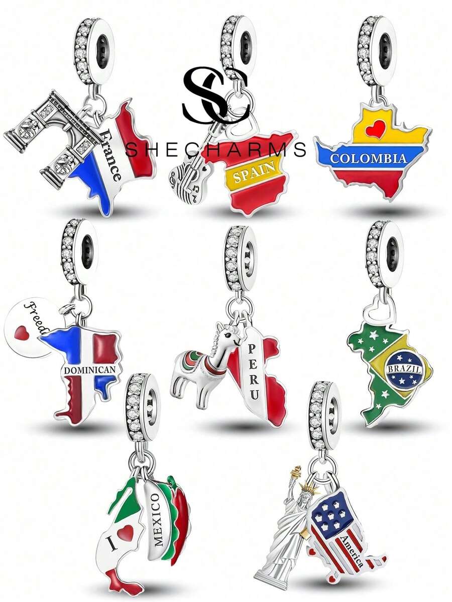 1pc Dominican Republic Map Pendant Bead, Suitable For Bracelet DIY, Women's Jewelry - Silver - View 1